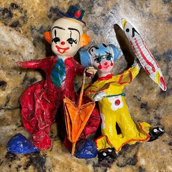 Set of two paper mache Clowns, colorful and unique Mexican Folk Art - Picture 2 of 12